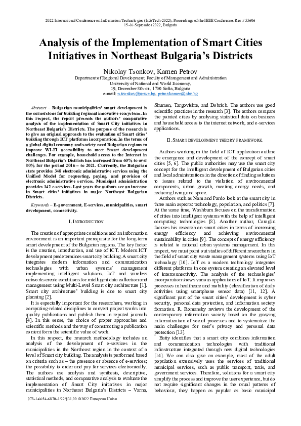 First page of “Analysis of the Implementation of Smart Cities Initiatives in Northeast Bulgaria’s Districts”