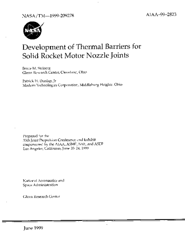 First page of “Development of Thermal Barriers for Solid Rocket Motor Nozzle Joints”