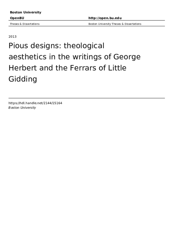 First page of “Pious designs: theological aesthetics in the writings of George Herbert and the Ferrars of Little Gidding”