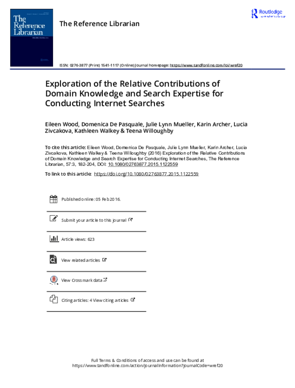 First page of “Exploration of the Relative Contributions of Domain Knowledge and Search Expertise for Conducting Internet Searches”