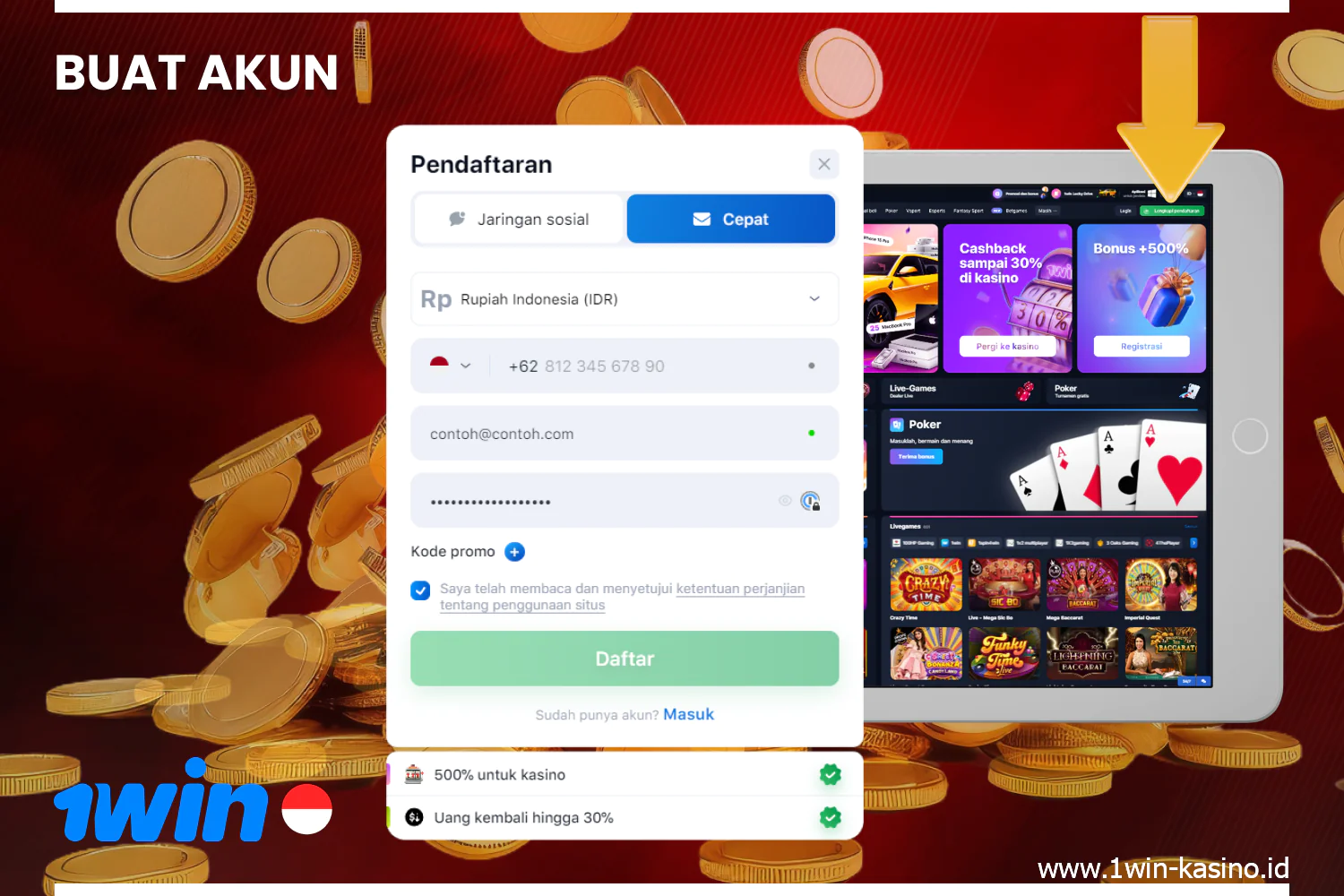 Pengguna 1win Indonesia dapat mulai bertaruh setelah mendaftar