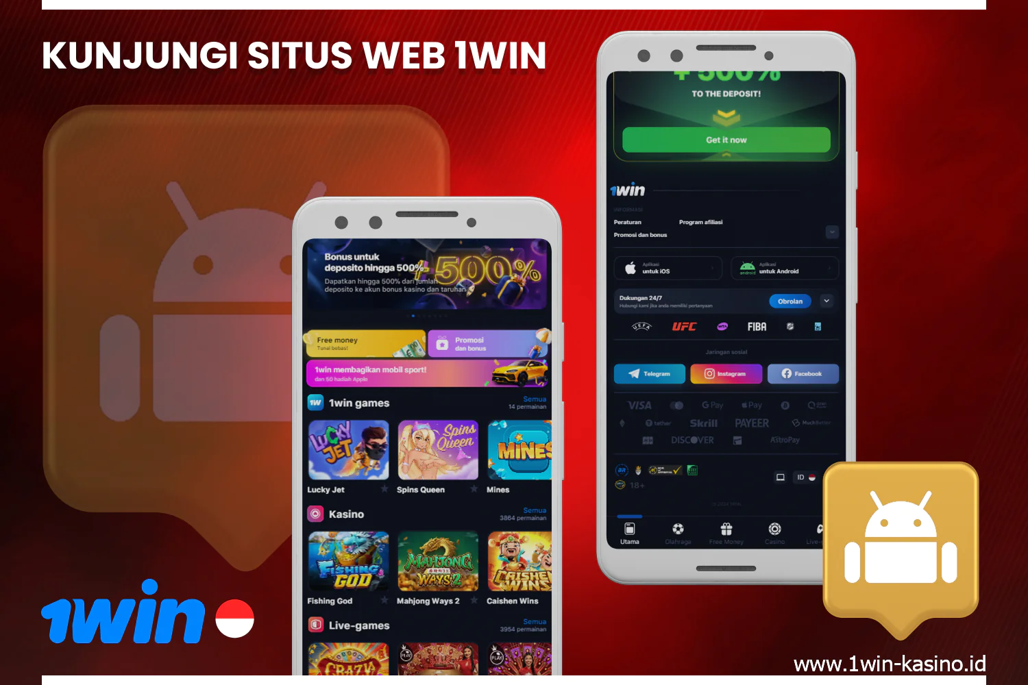 Untuk menginstal aplikasi 1win, kunjungi situs resminya dan temukan bagian Aplikasi