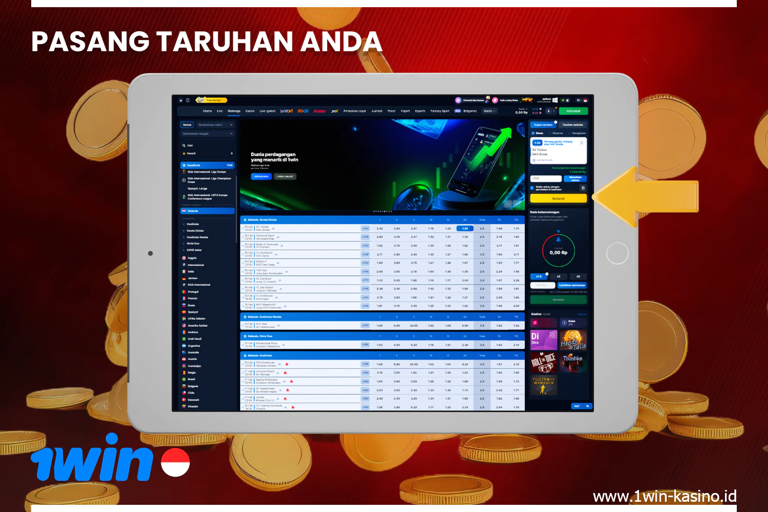 1win Indonesian players can bet on popular sports