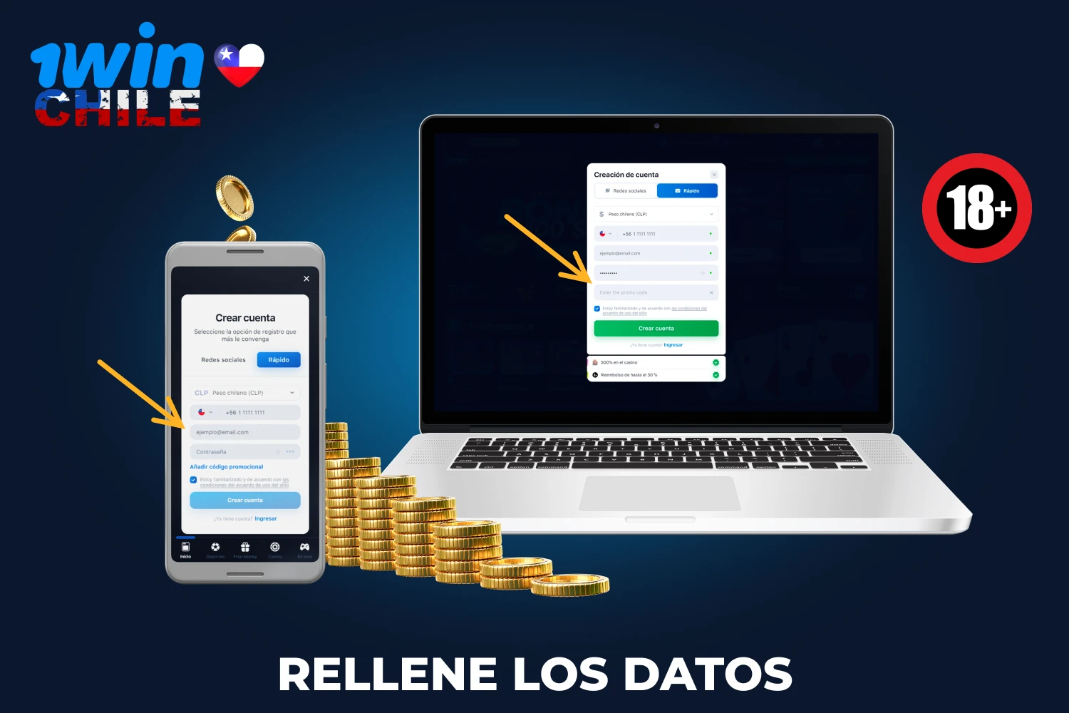 Para registrarse en 1win, los jugadores de Chile deberán rellenar los siguientes datos