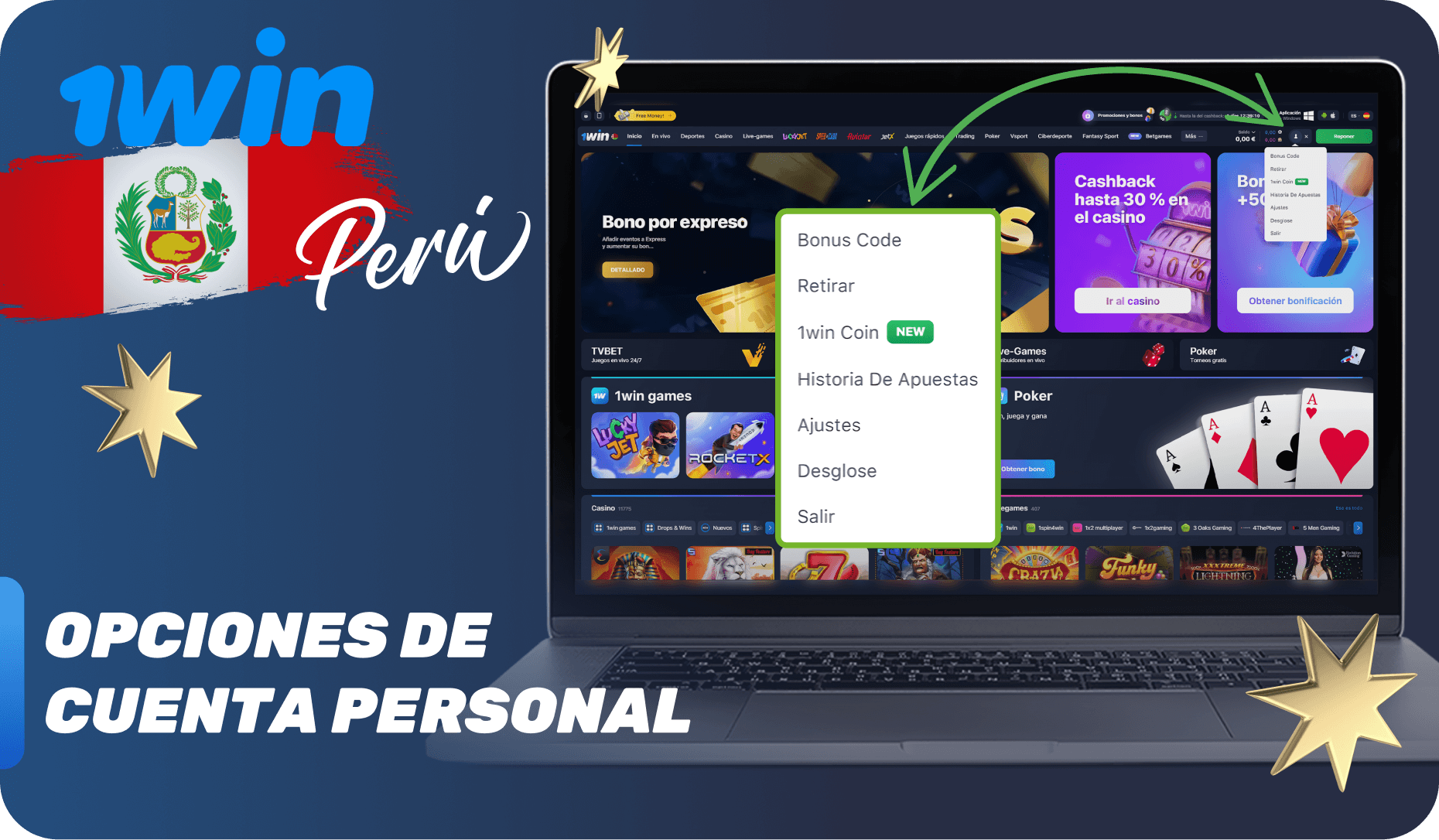 Secciones de perfil personal en 1win