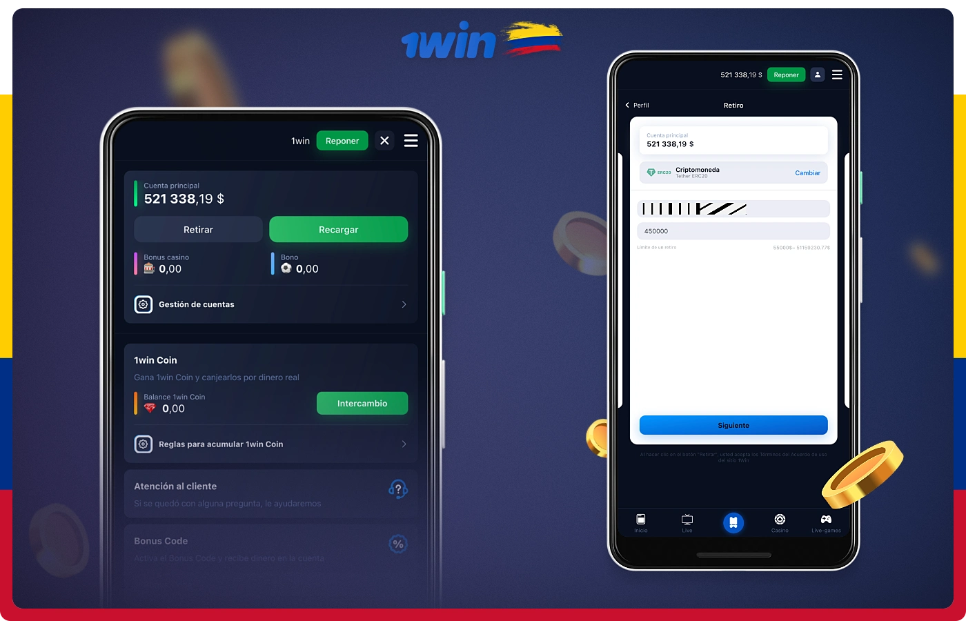 Para poder retirar dinero de 1win, un usuario de Colombia debe cumplir varias condiciones