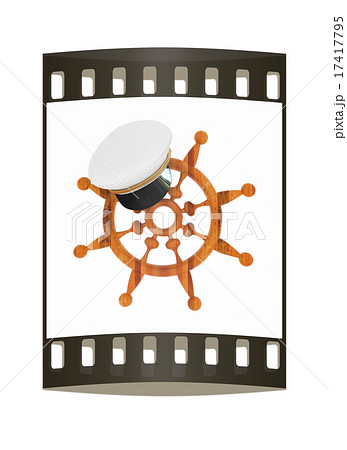 Marine cap on marine steering wheel. Film strip 17417795