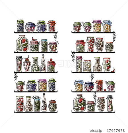 Shelves with pickle jars for your design 17927978