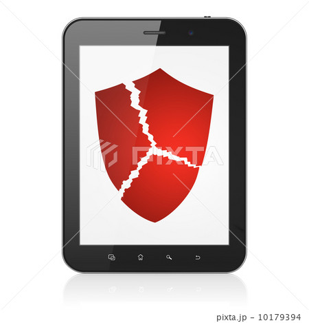 Privacy concept: Broken Shield on tablet pc computer 10179394