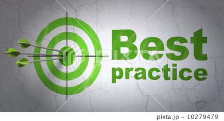 Education concept: target and Best Practice on wall background 10279479