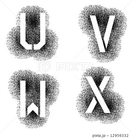 stencil angular spray font letters U V W X 12956332