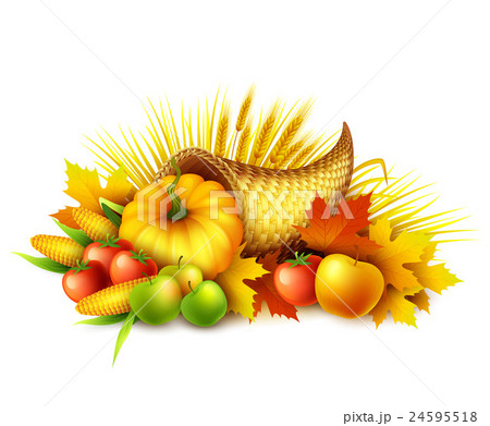 Illustration of a Thanksgiving cornucopia full of 24595518