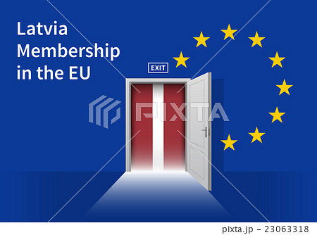 European Union flag wall with Latvia flag door. EU 23063318