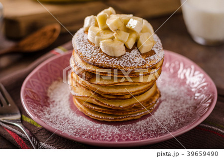 American pancakes with banana, chocolate 39659490