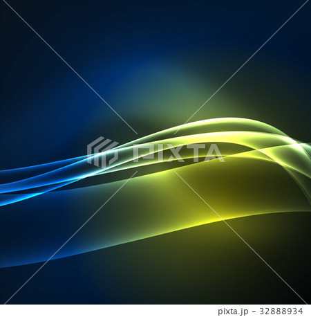 Energy lines, glowing waves in the dark, vector 32888934