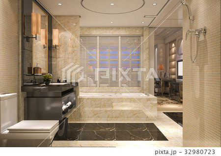 modern and classic loft bathroom with luxury tile  32980723