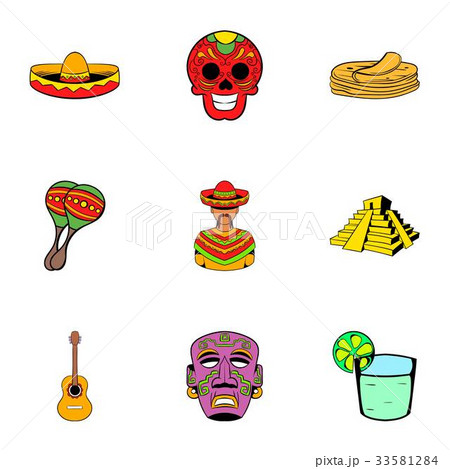 Mexican culture icons set, cartoon style 33581284