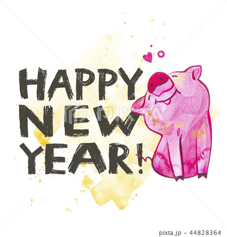 Cute pig with creative 2019 New Year lettering. Symbol of the year in the Chinese calendar 44828364