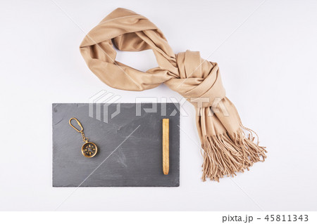 Scarf is tied in beautiful knot, cigar and compass 45811343