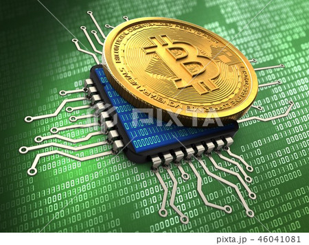 3d illustration of bitcoin with cpu 46041081