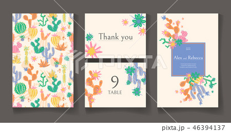 Ready wedding card design template. Beautiful desert blooming su 46394137