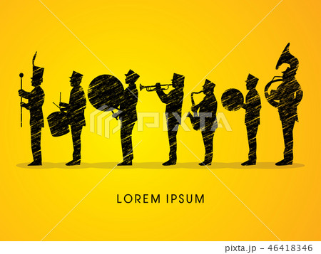 Silhouette Marching Band, parade graphic vector. 46418346