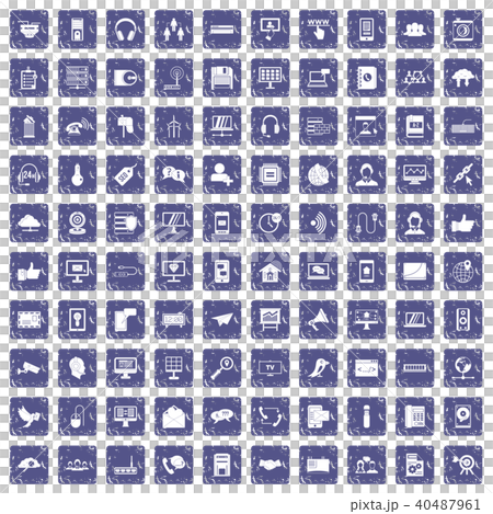 100 communication icons set grunge sapphire 40487961