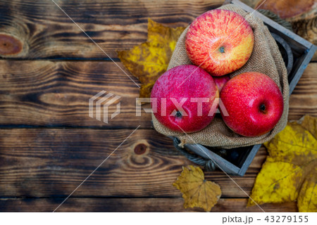 Fall harvest cornucopia. Basket with red apples 43279155