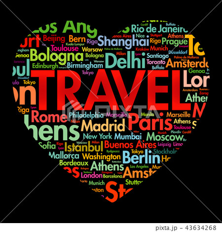 TRAVEL love heart word cloud 43634268