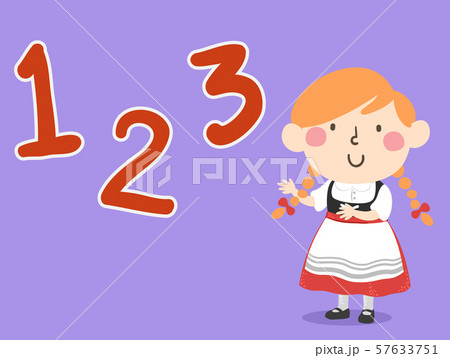 German Kid Girl Numbers 123 Illustration 57633751