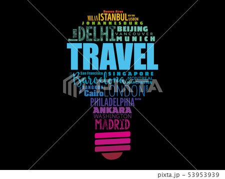 TRAVEL light bulb word cloud 53953939