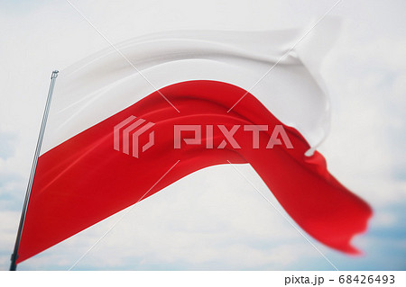 Waving flags of the world - flag of Poland. Shot with a shallow depth of field, selective focus. 3D illustration. 68426493