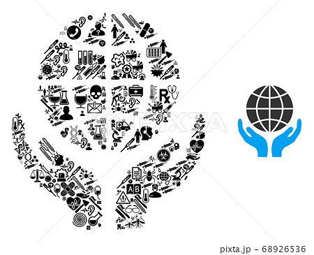 Collage Global Hands with Healthcare Symbols 68926536