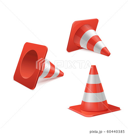 Realistic vector set of plastic road cones in various positions. 60440385