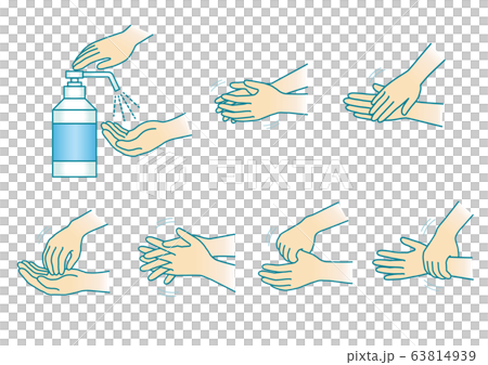 Hand disinfection procedure illustration set 01 63814939