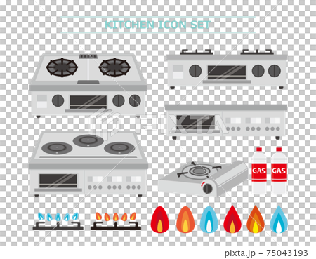 コンロのベクターイラスト　セット　ガス　電気 75043193