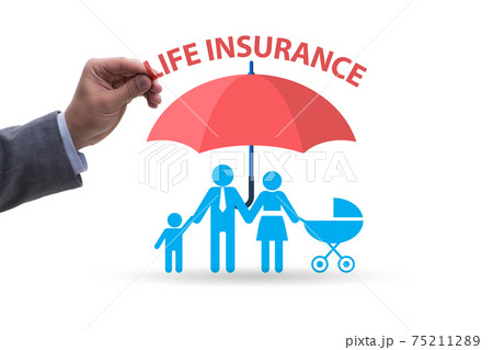 Life insurance concept with family under umbrella 75211289