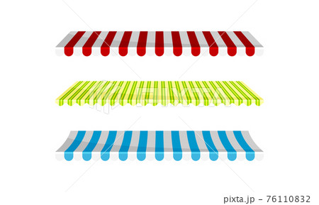 Striped Awning or Overhang as Secondary Covering of Fabric Vector Set 76110832