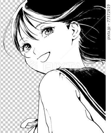 Monochrome illustration of a girl looking back 77372619