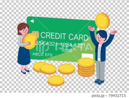 Credit card and illustration of men and women 79432715