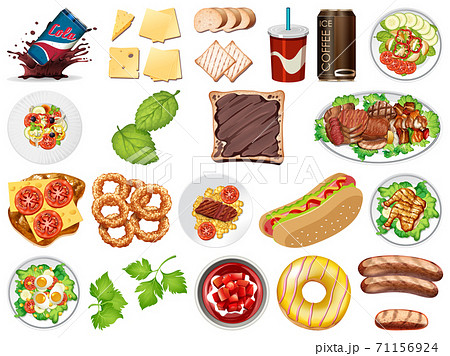 Large set of food and desserts on white background 71156924