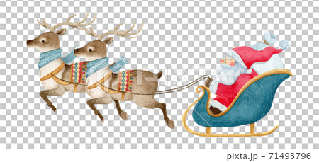 Hand drawn watercolor | Santa Claus and reindeer illustration 71493796