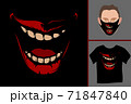 Open mouth with teeth, lips, tongue. A malicious smile with a wide open mouth with a drooping jaw. Hand drawing inky retro style vector illustration, for example for print, t-shirt, mask print design. 71847840