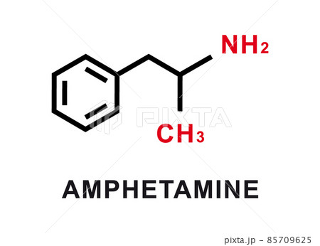 Amphetamine chemical formula. Amphetamine chemical molecular structure. Vector illustration 85709625