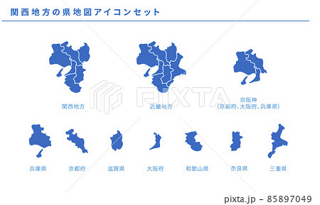 日本地図、関西地方の県地図アイコンセット、ベクター素材 85897049