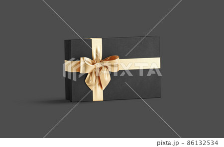 Blank black gift box with gold ribbon bow mockup, 86132534