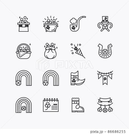 Bundle of Saint Patricks Day flat line icons collection. simple  design vector 86686255