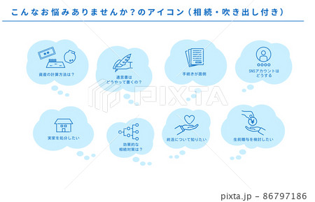 こんなお悩みありませんか？のアイコンセット（相続）、吹き出し付き、ベクター 86797186