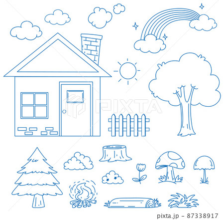 A paper with a doodle design of the house and tree 87338917