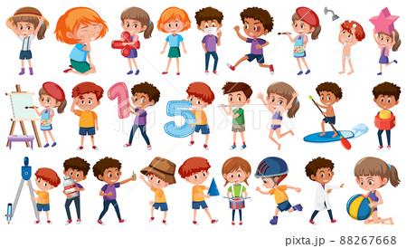 Set of children doing different activities on white background 88267668